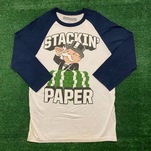 Mr. Monopoly Stackin' Paper Raglan T-Shirt 3/4 Sleeve Hustle Money Streetwear M